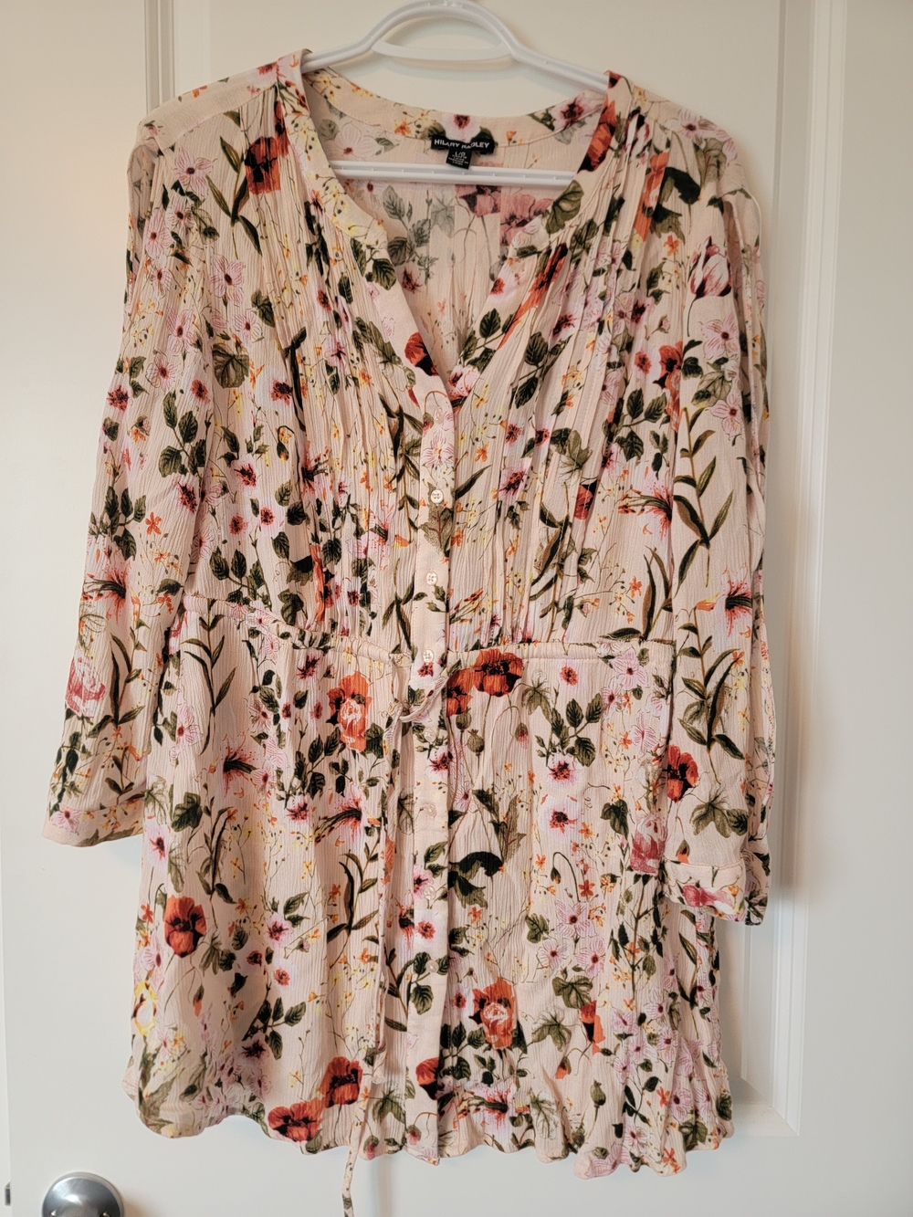 Hilary Radley Pink Floral Long-Sleeve Button Tunic